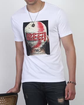 Shein Shein Men Short Sleeve Chris Brown Chest Print Crew Tshirt