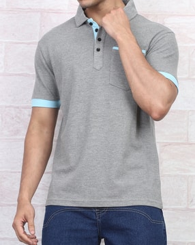 Shein Short Sleeve Contrast Trim Polo Tshirt With Pocket-picture-12