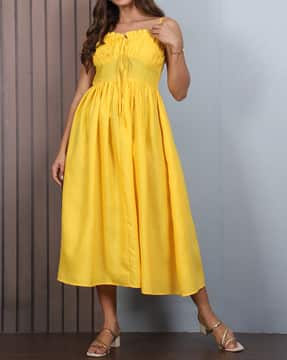 butter yellow fit and flare dress Yellow Fit And Flare Dress Back Tie main image 0