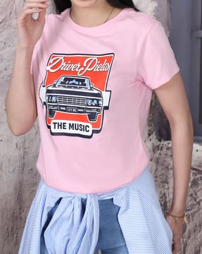 Shein Shein Women Short Sleeve Graphic Chest Print Crew Tshirt