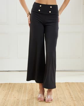 Shein Ankle Length Mock Button Detail Culotte Pant-image-11