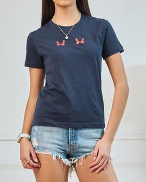 Shein Short Sleeve Graphic Chest Bow Print Crew Tshirt-picture-31