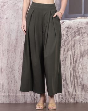 Shein High Rise Ankle Length Pleated Palazzo Pants-image-26
