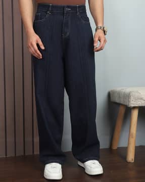 Shein Shein Men Full Length Fly With Button Closure Panelled Jeans
