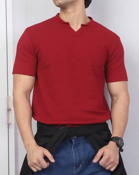 Shein Short Sleeve Textured Notched Neck Tshirt