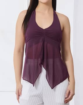 Shein Halter Tie-Up Neck Sleeveless Front Ruched Top-picture-37