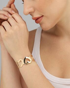 shein women gold partially open heart design cuff bracelet