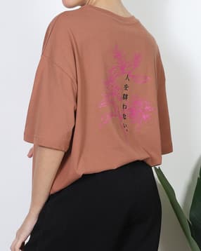 Shein Drop Shoulder Floral Back Print Crew Tshirt-picture-24