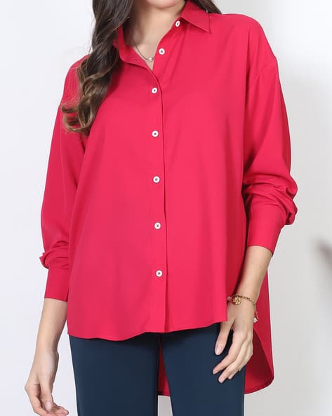 Product image of
                        Shein Shein Spread Collar Back Button Detail
                        High-Low Hem Shirt