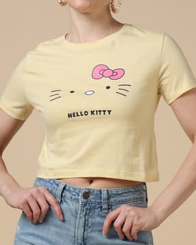 Shein Short Sleeve Hello Kitty Chest Print Crew Tshirt-picture-42