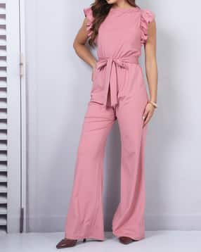 Shein Ruffle Cap Sleeve Waist Tie-Up Zipped Jumpsuit-picture-16