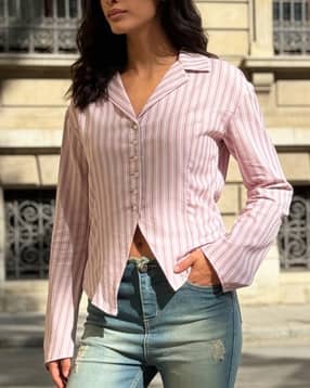 Shein Cuban Collar Flared Sleeve Detail Striped Shirt-picture-18