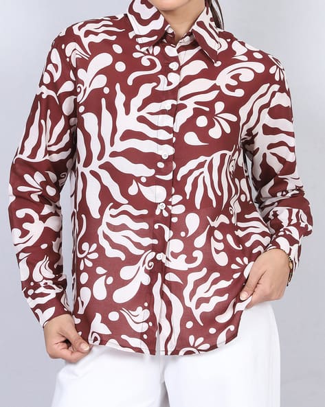 Product image of
                        Shein Shein Full Sleeve Spread Collar Abstract
                        Leaf Print Shirt
