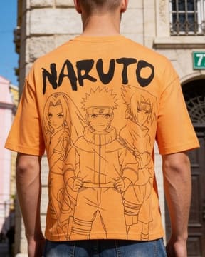 Shein Shein Men Drop Shoulder Naruto Back Print Crew Tshirt