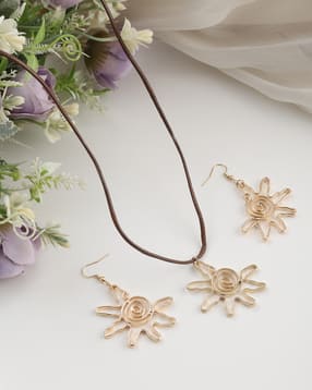 shein women sun charm necklace & drop earrings set