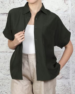 Shein Extended Short Sleeve Textured Chest Pocket Shirt-picture-43