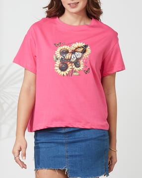 Shein Drop Shoulder Floral Chest Print Crew Tshirt-picture-37