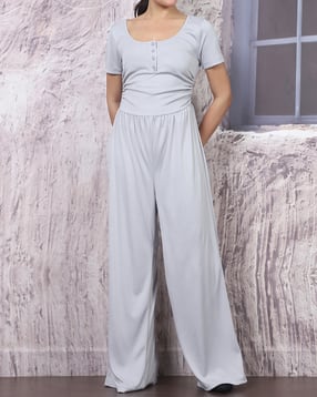 Shein Scoop Neck Short Sleeve Side Ruched Jumpsuit-picture-11