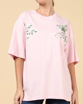 Shein Drop Shoulder Floral Placement Print Crew Tshirt-picture-31