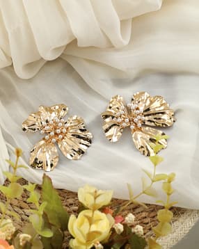 Shein Women Pearl Inlay Cluster Petal Design Stud Earrings-picture-43