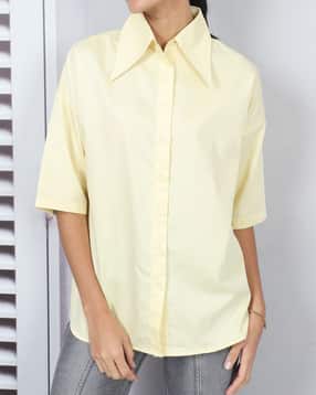 Shein Medium Length Point Collar Drop Shoulder Shirt-picture-42