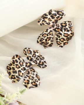 Shein Women Leopard Print Bow Shaped Stud Earrings-image-26