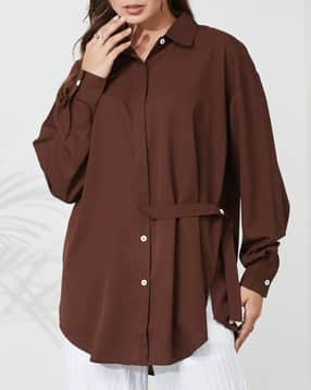 Shein Drop Shoulder Waist Button Strap Detail Long Shirt-picture-13