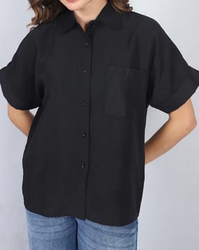 Shein Extended Short Sleeve Textured Chest Pocket Shirt-picture-51