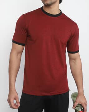 Shein Short Sleeves Contrast Trim Crew Neck Tshirt-picture-24