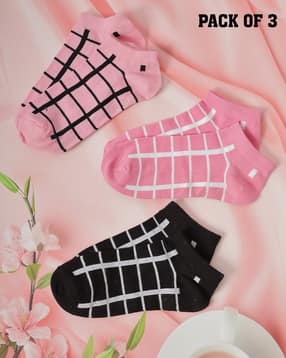 Shein Women 3 Pairs Of Contrast Checked Ankle Socks-picture-13