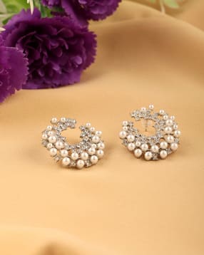Shein Women Pearl Embellished Circular Stud Earring-picture-37