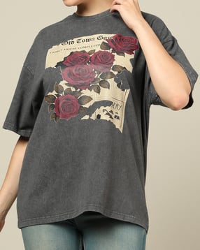 Shein Drop Shoulder Floral Chest Print Crew Tshirt-picture-25