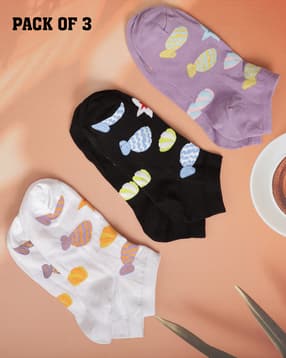 Shein Women 3 Pairs Of Graphic Print Ankle Socks-picture-17