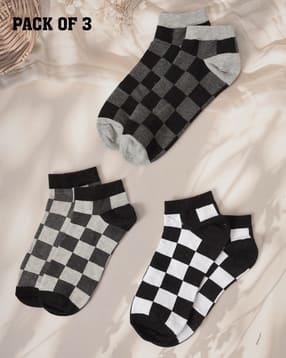 Shein Women 3 Pairs Of Checked Ankle Socks-picture-33