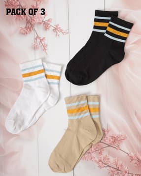 Shein Women 3 Pairs Of Contrast Striped Everyday Socks-picture-36