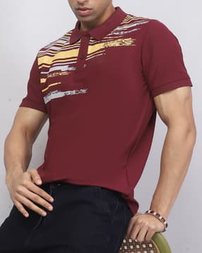 Shein Short Sleeves Abstract Print Buttoned Polo Tshirt-picture-17