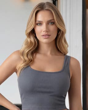 Shein Shein Women Sleeveless Square Neck Ribbed Crop Tank Top
