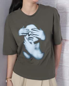 Shein Women Drop Shoulder Graphic Chest Print Crew Tshirt-picture-49