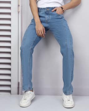 Shein Fly With Button Closure Panelled Light Wash Jeans-picture-28