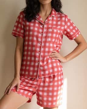 Shein Cuban Collar Contrast Trim Checked Shirt & Shorts Set-picture-49