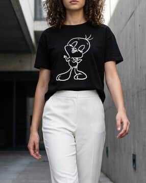 Shein Short Sleeve Looney Tunes Chest Print Crew Tshirt-picture-19