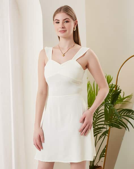 white sweetheart skater dress Waverly | White Racer-Neck Sleeveless Skater Mini Dress