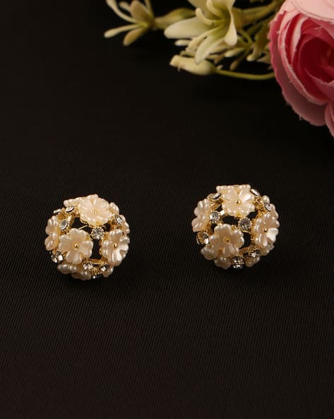 Shein Women Gold Floral Rhinestone Cluster Drop Earrings
