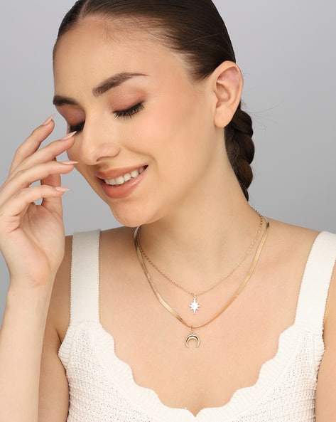 Shein Women Moon & Star Charm Layered Necklace