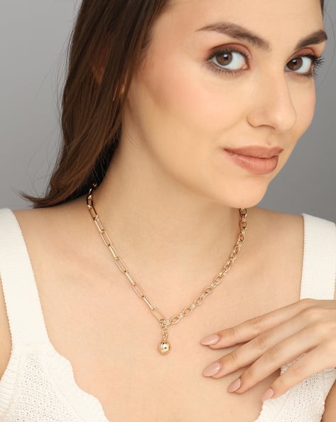 Shein Women Gold Two Tone Chain Linked Design Ball Pendant Necklace