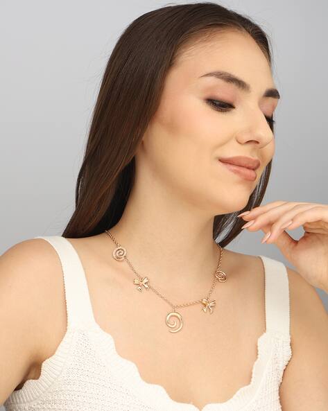 Shein Women Gold Swirl & Bow Charm Designed Short Necklace