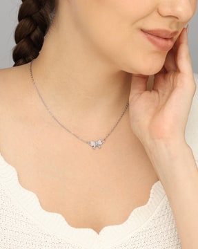 Shein Shein Women Cute Silver Crystal Butterfly Shaped Pendant Necklace