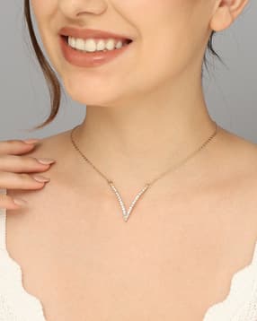 Shein Women Gold Rhinestone V Shaped Pendant Necklace-picture-36