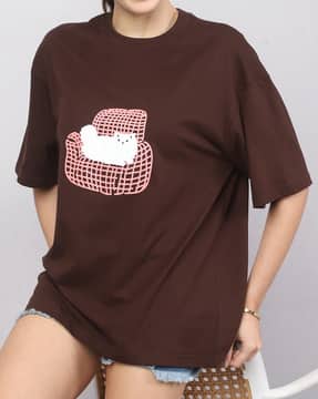 Shein Shein Women Drop Shoulder Graphic Chest Print Crew Tshirt