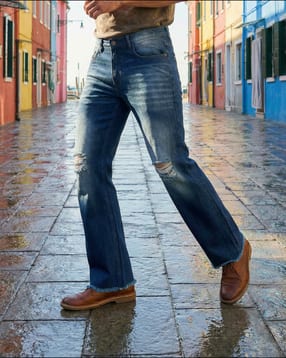 Shein Fly With Button Closure Mid Wash Knee Slit Jeans-picture-46
